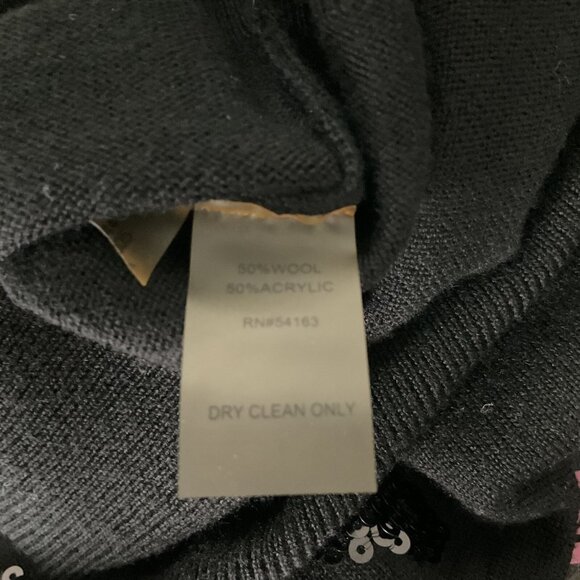 Calvin Klein Sweater‎ Women Sz M Black Sequin Wool Blend Round Neckline Pullover - Picture 7 of 8